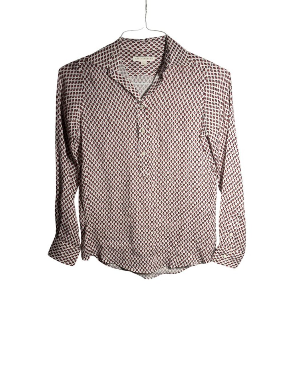 Ann Mashburn Geometric Print 100% Linen Long Sleeve Shirt Womens Small